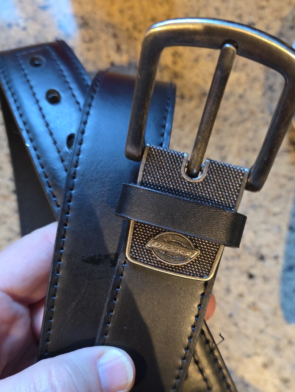 Dickies Men's Black Leather Belt with Brushed Metal Buckle